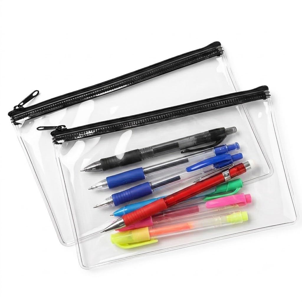 Velnos 2 Pcs Clear Pencil Case for Exams, 22cm Transparent Stationary Bag