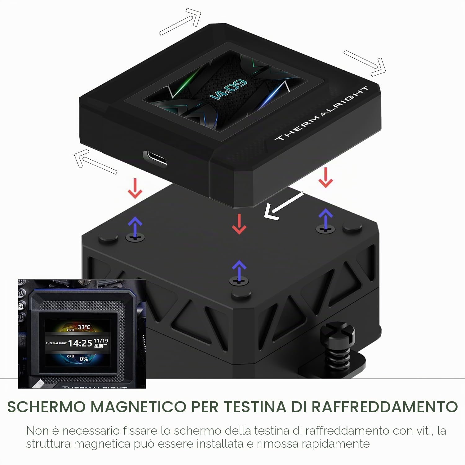 TR-Thermalright FW360 SE Black ARGB Liquid CPU, schermo LCD IPS da 2 pollici con risoluzione 320 x 240, magnetico, tema dello schermo fai da te, per AM4/AM5, LGA1851/1700/115x