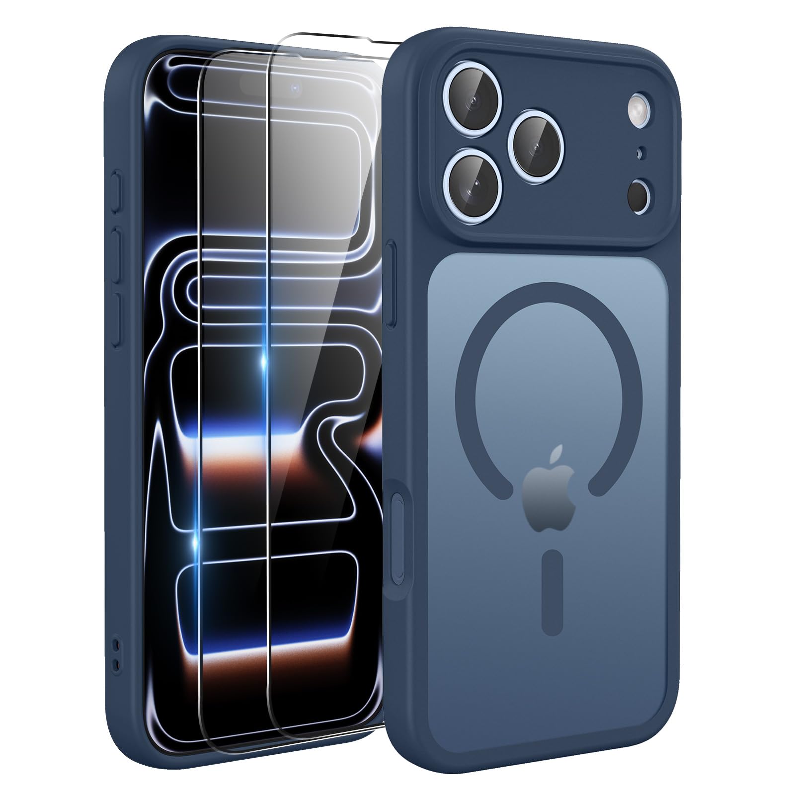 TQIAHF Cover Custodia Magnetica per iPhone 17 Pro, Blu | 2 Pellicola Vetro Temperato Protezione Schermo Compatibile con Magsafe Militare Antiurto Sottile Opaca Telefono Case