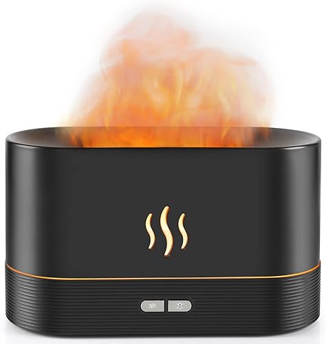 Difusor de llama humidificador de apagado automático de aceite esencial de 6.1 fl oz, 2 modos de brillo, humidificador de aroma con efecto de llama