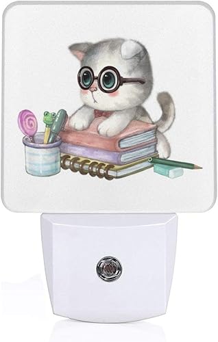 Lindas luces nocturnas de gato con enchufe, luces nocturnas LED, lámpara con sensor automático del atardecer al amanecer para niños y niñas,