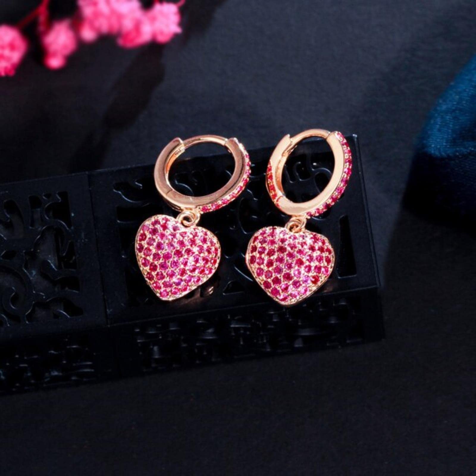 JFGCTYHXY Earrings, Zircons Classic Red Green Cubic Zircon Love Heart Shape Charm Huggie Hoop s For Women Trendy Cz Jewelry Gift(Red)