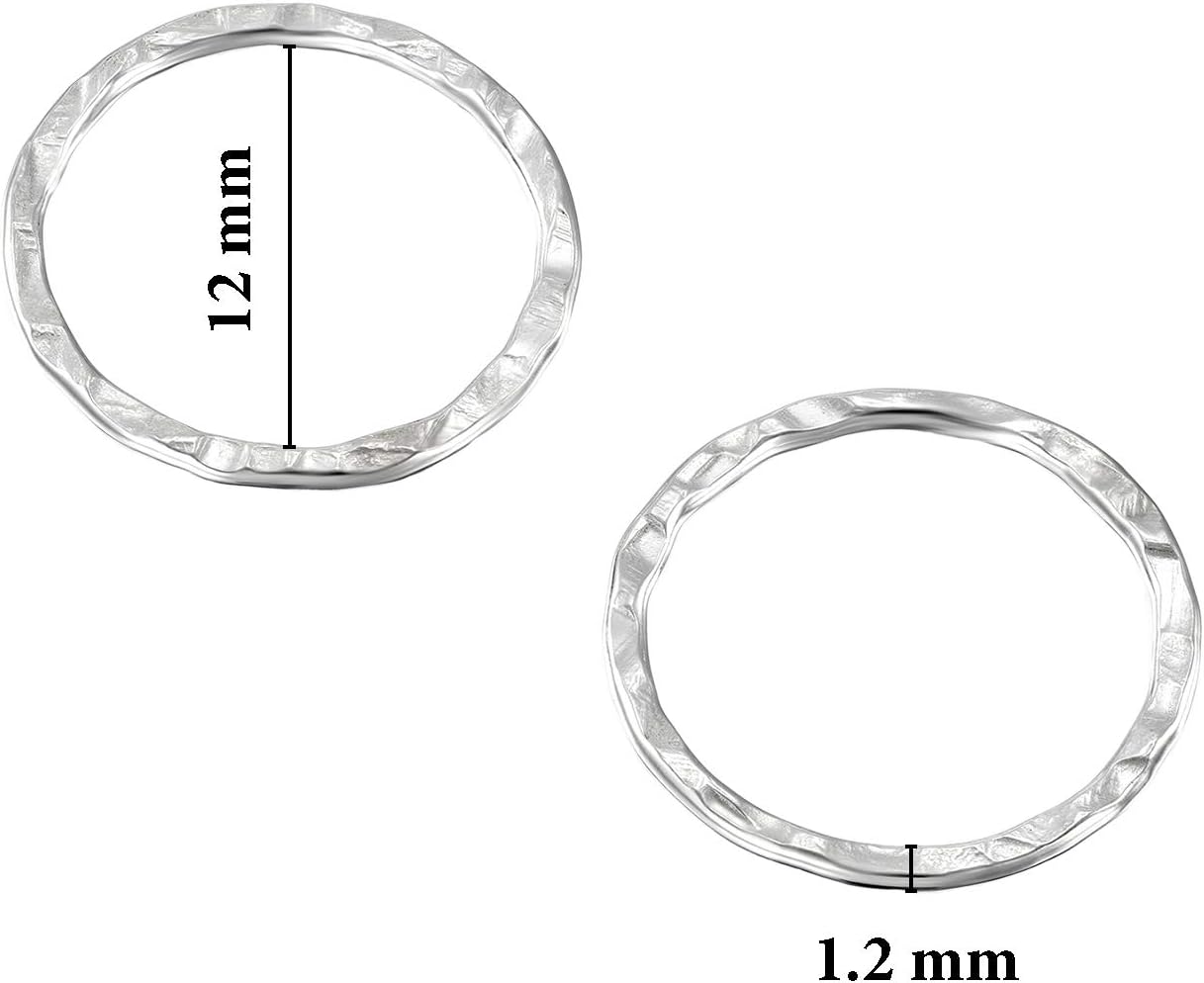 Hand Hammered 925 Sterling Silver 12 mm Hoops Rings or Loops Jewelry Findings for Your DIY Earrings Necklaces & Bracelets Creations, 6 Pcs