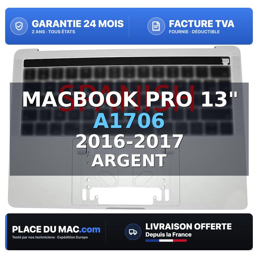 reboot - Cover Superiore Tastiera Spagnolo (A1706) Argento Compatibile con Mac Book Pro Retina Touchbar 13 2016-2017 Compatibile per Apple - Grado C