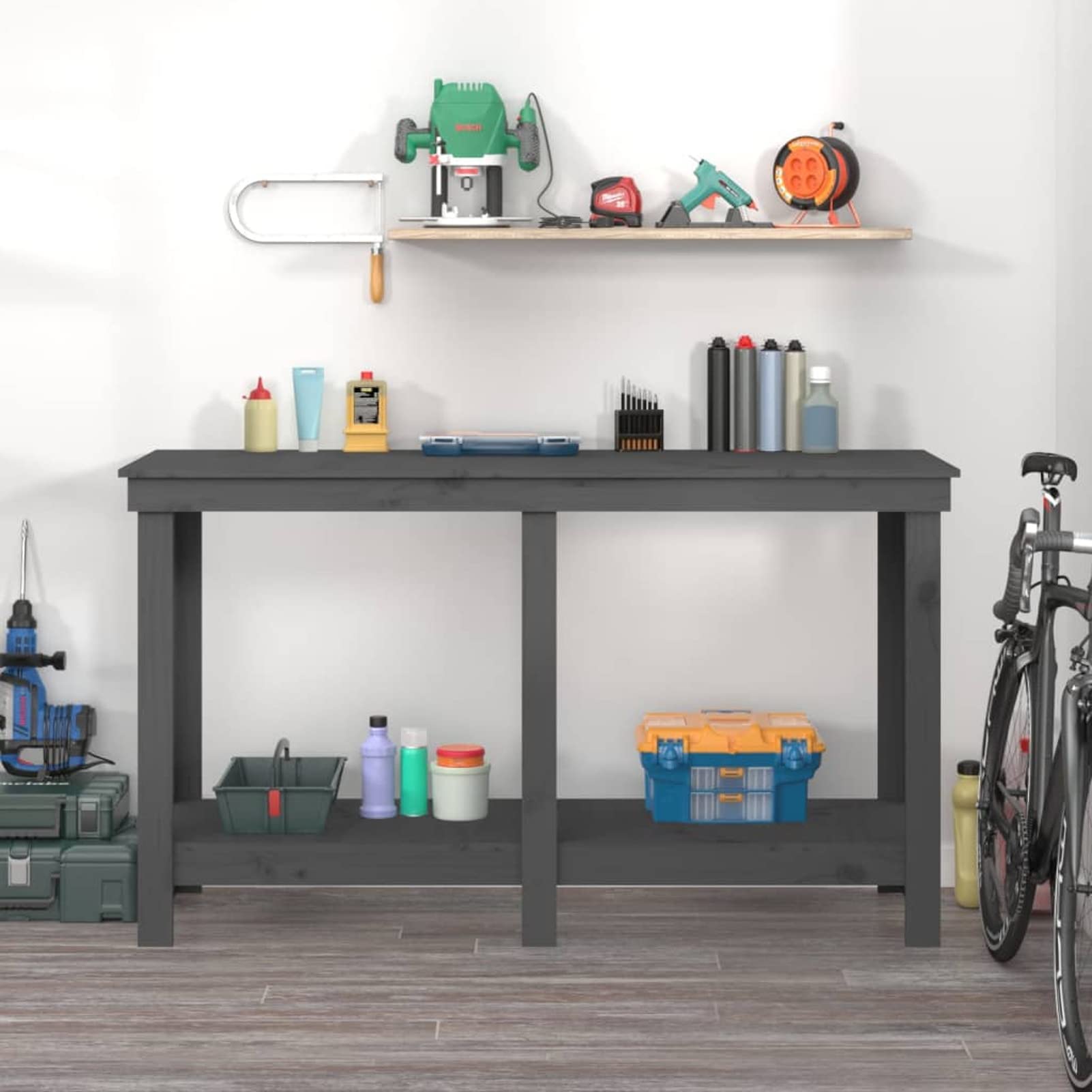 LAPOOH Banco de Trabajo, Mesa De Trabajo Taller, Caballete Mesa, Banco Herramientas, Bancada De Trabalho, Caballete para Mesa, de Madera Maciza de Pino Gris 140x50x80 cm