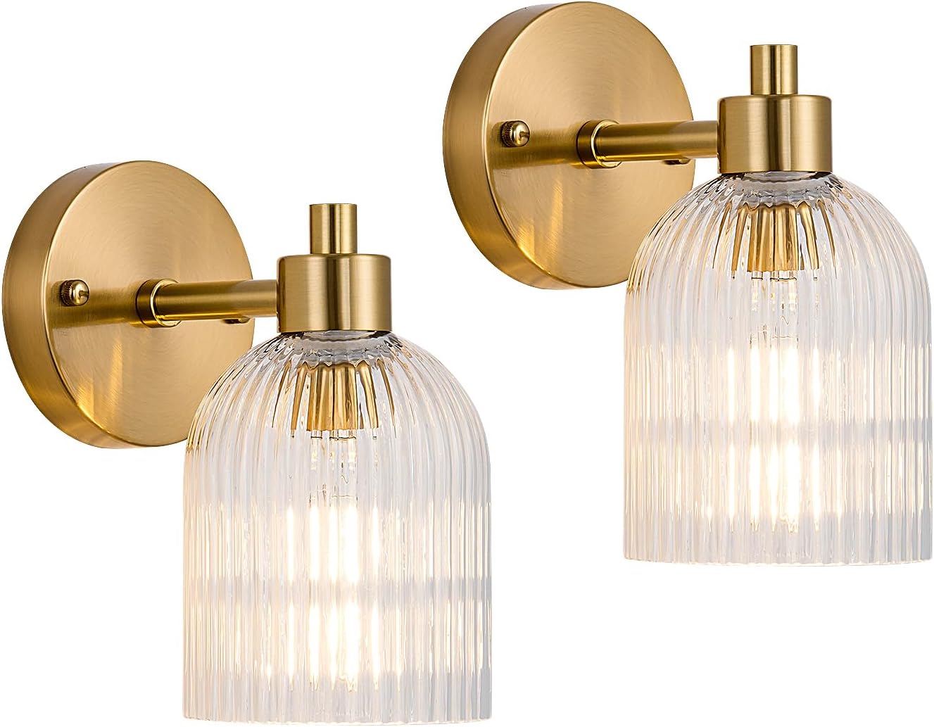 Gold Modern Wall Sconce Set of 2 Glass Bathroom Vanity Lighting Fixture Sconces Wall Lighting Brushed Indoor Wall Mounted Lamp for Living Room Bedroom Bathroom