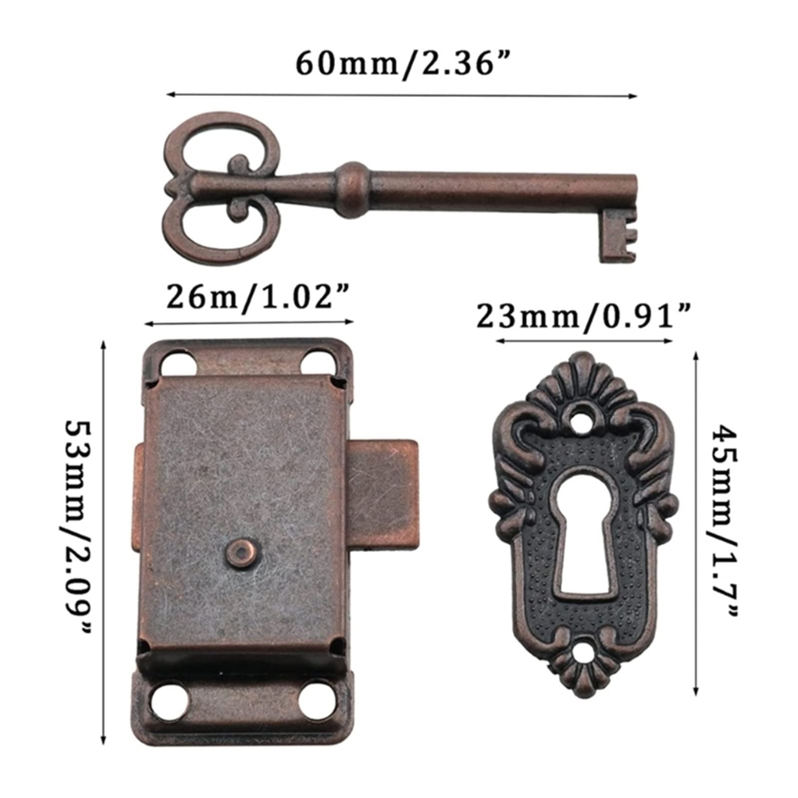 Cerradura de pestillo, cerraduras Decorativas for Muebles, cerraduras de cajón de Hierro Antiguo con Llave, joyería, Caja de Madera, pestillo, herrajes for Muebles