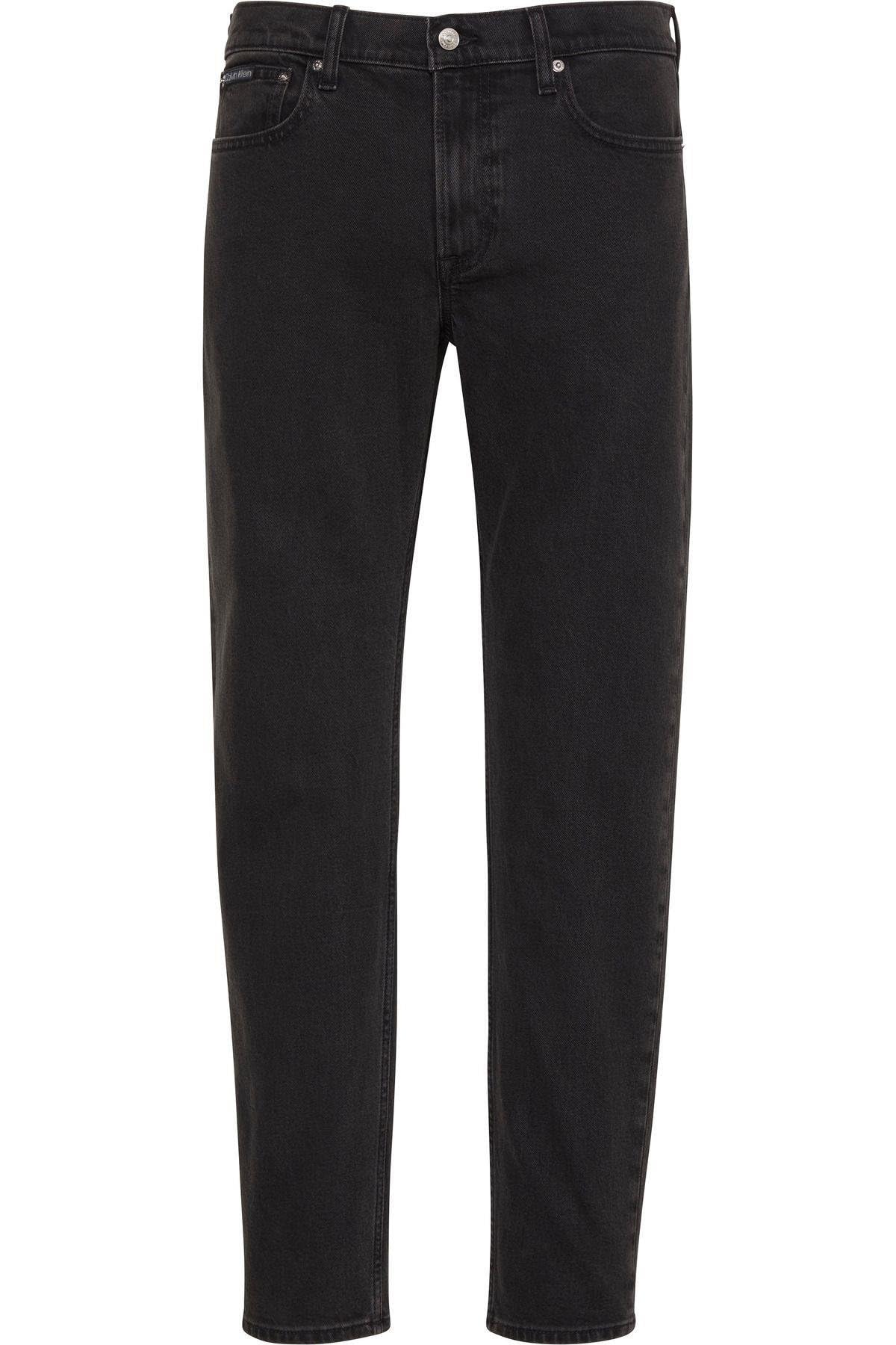 Calvin Klein Men's Slim Taper Black Oil Slick Jean Jeans, Black (CK Essential Black), 34