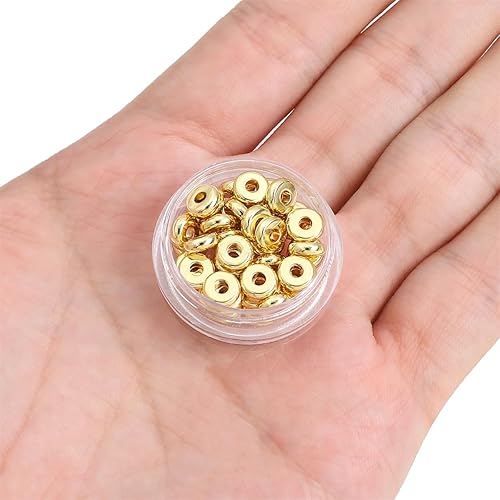 Miniatura 5 de Cuentas espaciadoras de disco chapadas en oro de 14 quilates de 0.236 x 0.079 in, 50 unidades para hacer joyas, no se deslustran