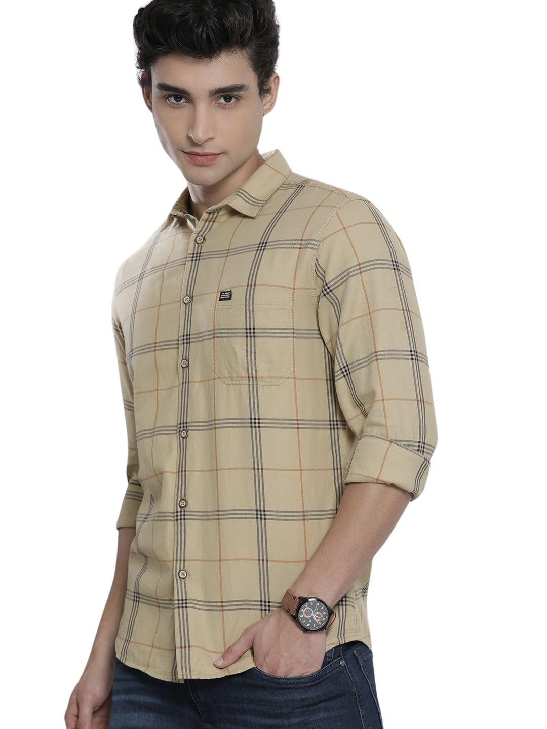 the indian garage co Men Slim Fit Checkered Full Sleeves Spread Collar Casual Shirt-picture-29