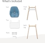 UPPAbaby Ciro High Chair/Sleek, Easy-to-Clean Design/Perfect-Fit Tray to Bring Baby to Table/Patent-Pending Harness/Dual-Position, 180-Degree Rotating Footrest/Caleb (Steel Blue/Rubberwood)