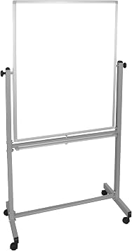 Offex Rolling Double-Sided Reversible 30" W x 40" H Dry Erase Magnetic Whiteboard with Aluminum Frame, Marker Tray - 1 Pack, Perfect for School, Classroom, Conference and Presentation