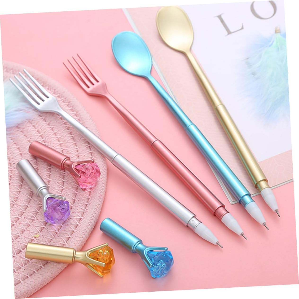 Homoyoyo 4pcs Cartoon Spoon Fork Pen Kawaii Gel Pens for Boys and Girls Students Writing Office Supplies image 4