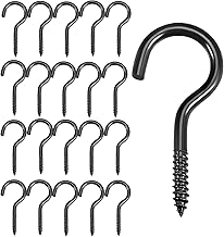 qingmeng Schraubhaken Schwarz, 20 Stück Haken zum Schrauben Kohlenstoffstahl, 40mm Deckenhaken, Hakenschrauben, Schraubhaken Groß für Hängematten, Hängesessel, Feste Kabel, Markisen, Haken Decke