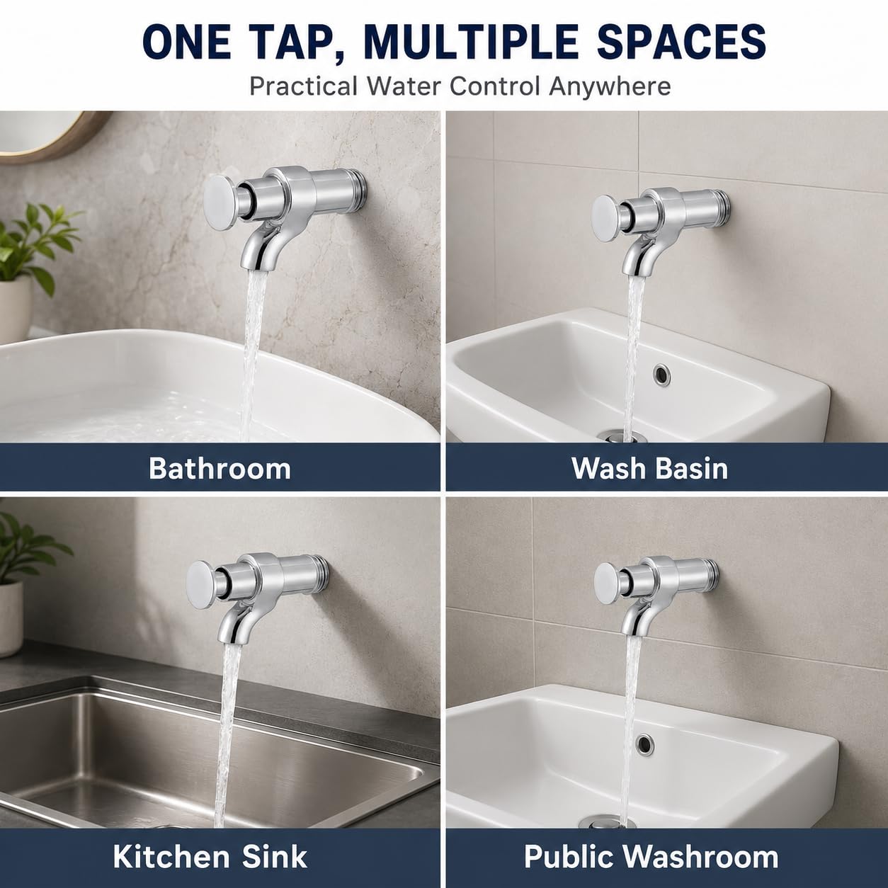 ZAP Chrome Brass Push Tap - Self-Closing Water Tap -3 ZAP Chrome Brass Push Tap - Self-Closing Water Tap -3