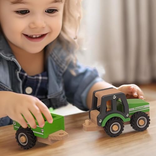 Miniatura 6 de Juguetes de tractor de madera para niños pequeños de 1 a 3 años, juguetes de vehículos para bebés, juguetes de mano para niños y niñas de 1, 2, 3