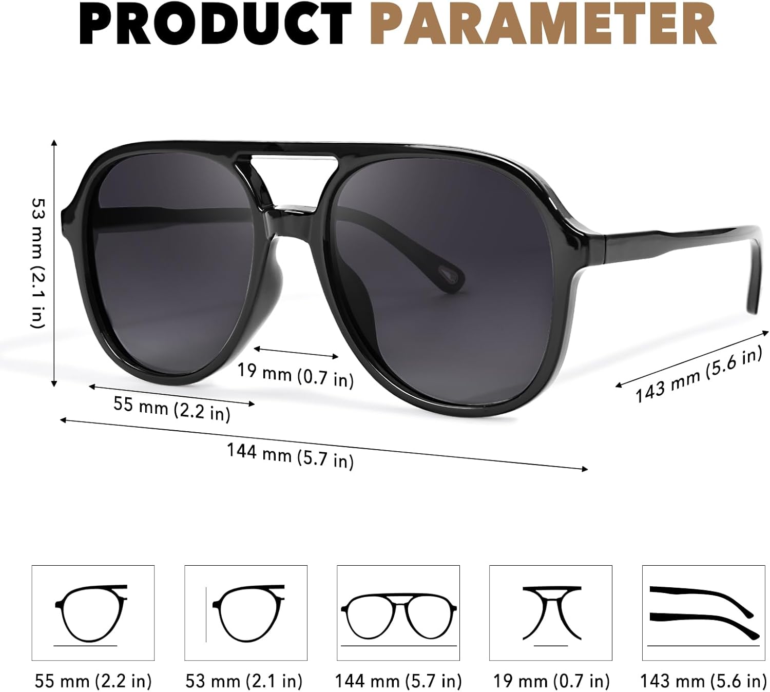 FONHCOO Retro Trendy Aviator Sunglasses for Women Classic Shades Double Bridge Sun Glasses UV400 Protection Lens - Image 3