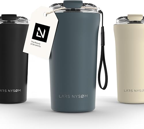 Miniatura 28 de LARS NYSØM Termo de café con correa para llevar 13oz | Taza de viaje de 0,38 litros con aislamiento | Vaso térmico a prueba de fugas de acero Rojo