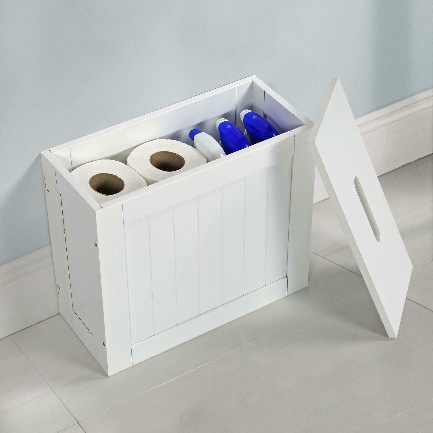 Night Zone White Laundry Hamper Toilet Cleaning Tidy Box Unit Cupboard