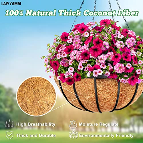 Lawyamai 2Pcs 16 Inch Round Coco Liners For Hanging Basket, 100% Natural Replacement Coconut Fiber Liner For Garden Flower Pot #TOP3