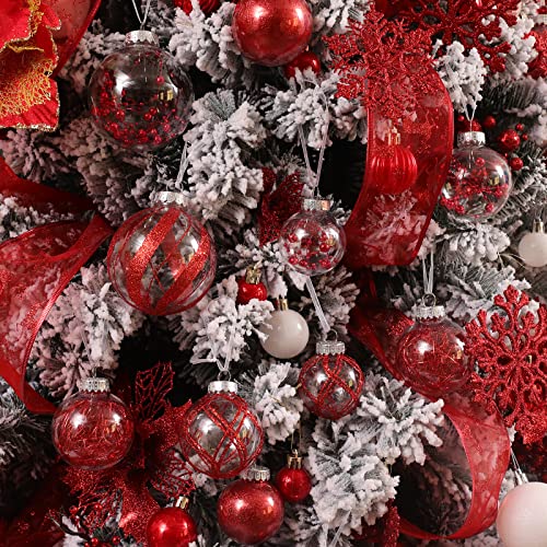 Clear Christmas Ball Ornaments,24ct Shatterproof Plastic Decorative Christmas Ornaments Hanging Xmas Tree Baubles Set with Stuffed Delicate Glittering Decorations for Holiday Party Home Decor (Red) - image 4