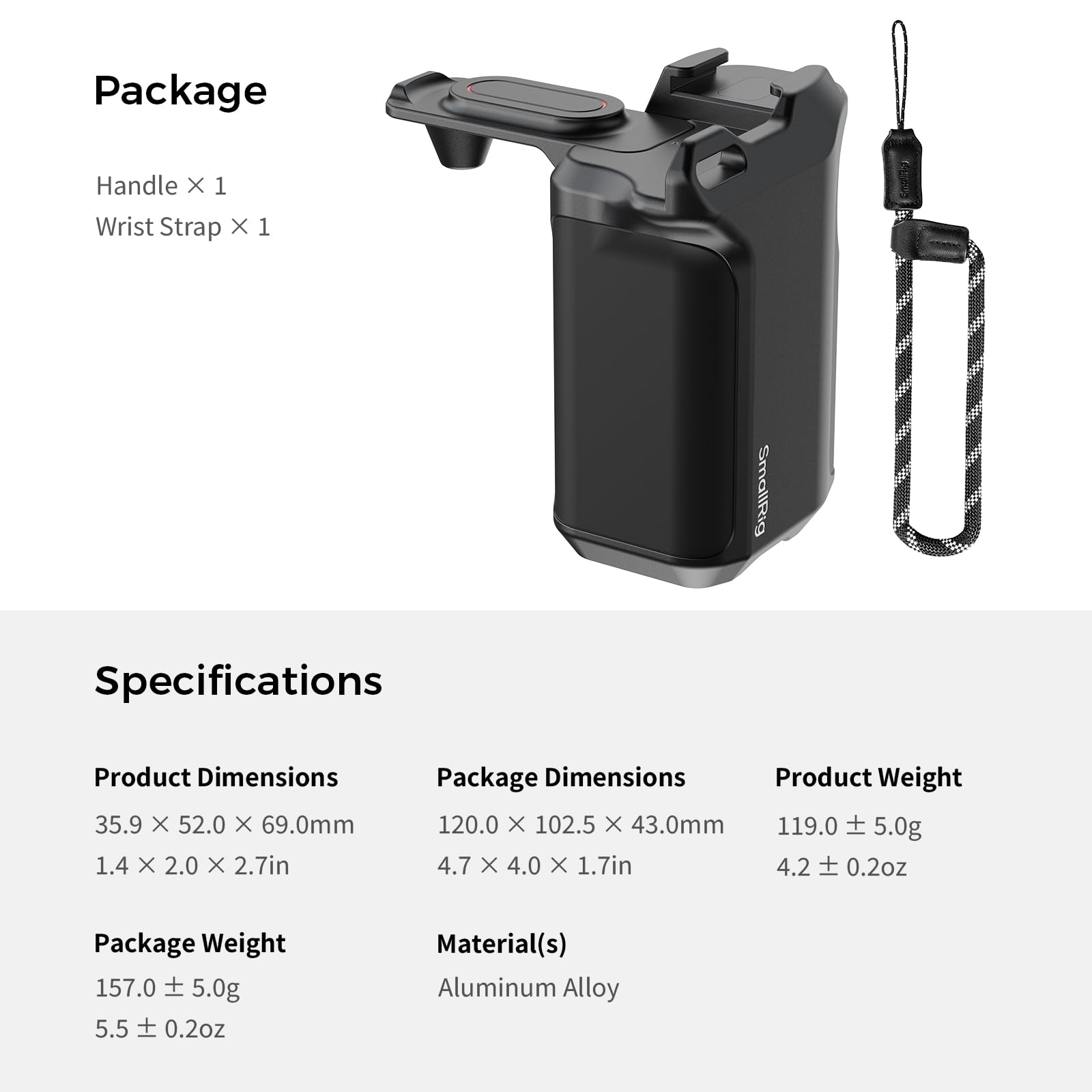 SMALLRIG Uchwyt Street Photography do DJI Osmo Action 5 Pro/4/3, szybkozłączka, przycisk migawki, stopka zimna, pasek na nadgarstek, otwór gwintowany 1/4 cala, uchwyt do DJI OEM i SmallRig -5826