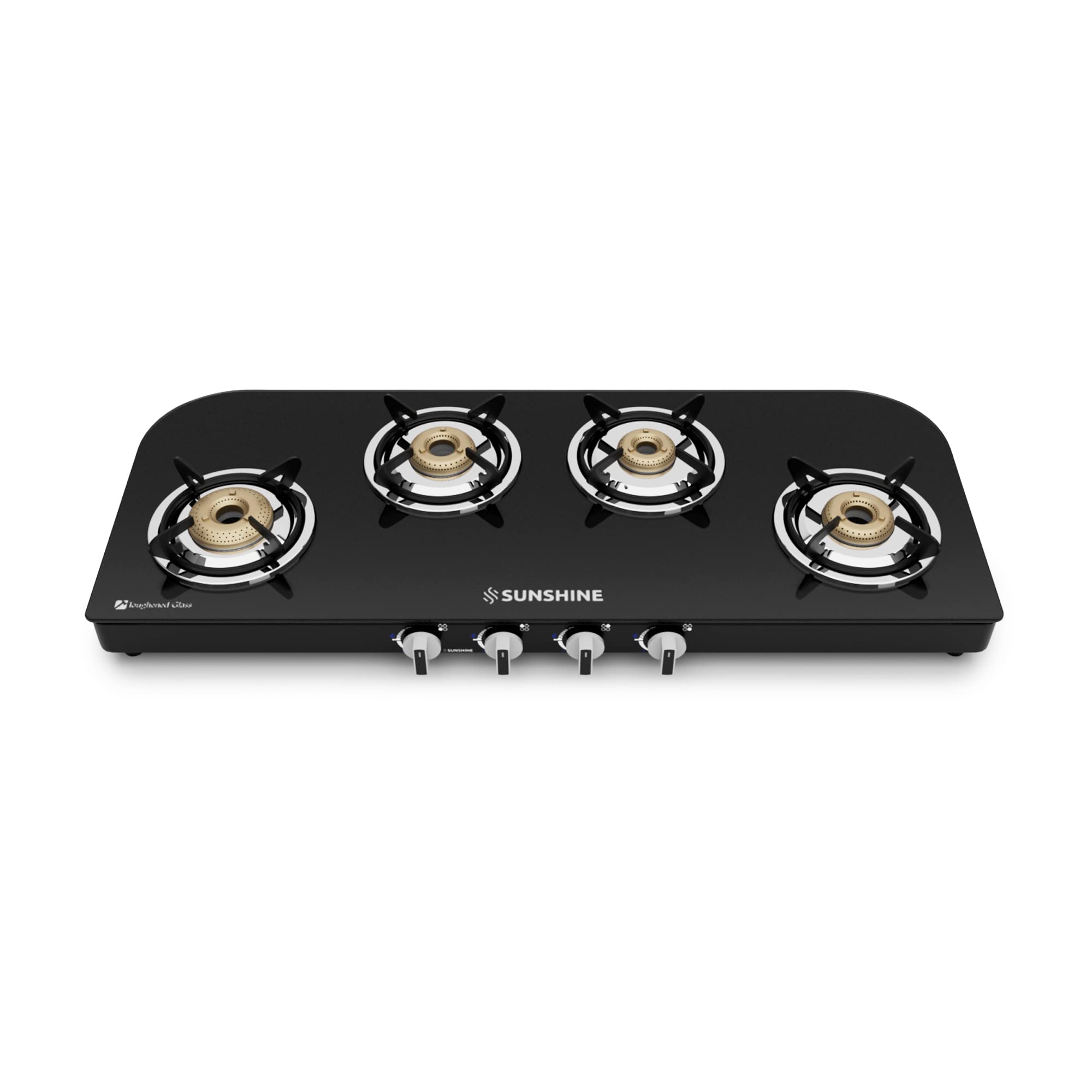 Sunshine Olympic Gold Four Brass Burner Gas Stove Manual Ignition (Glass Top, ISI Certified) LPG Cooktop