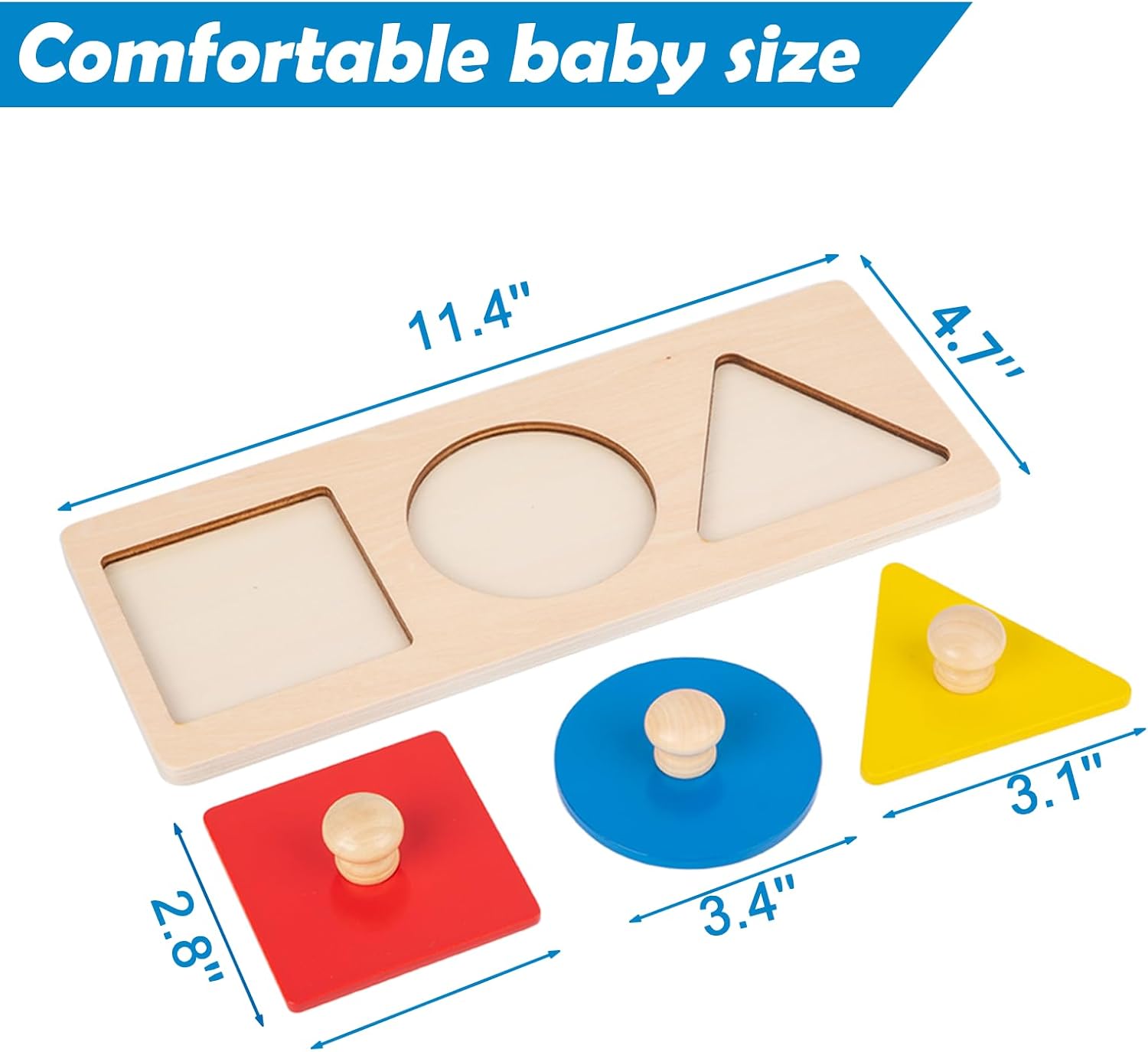 Adena Montessori Colorful Multiple Shape Puzzles Toys for 6-12 Months 1 Year Old Toddler Babies First Shapes Geometric Jumbo Knob Wooden Puzzle Color Sorter (3 Pieces) 3 Pieces image 5