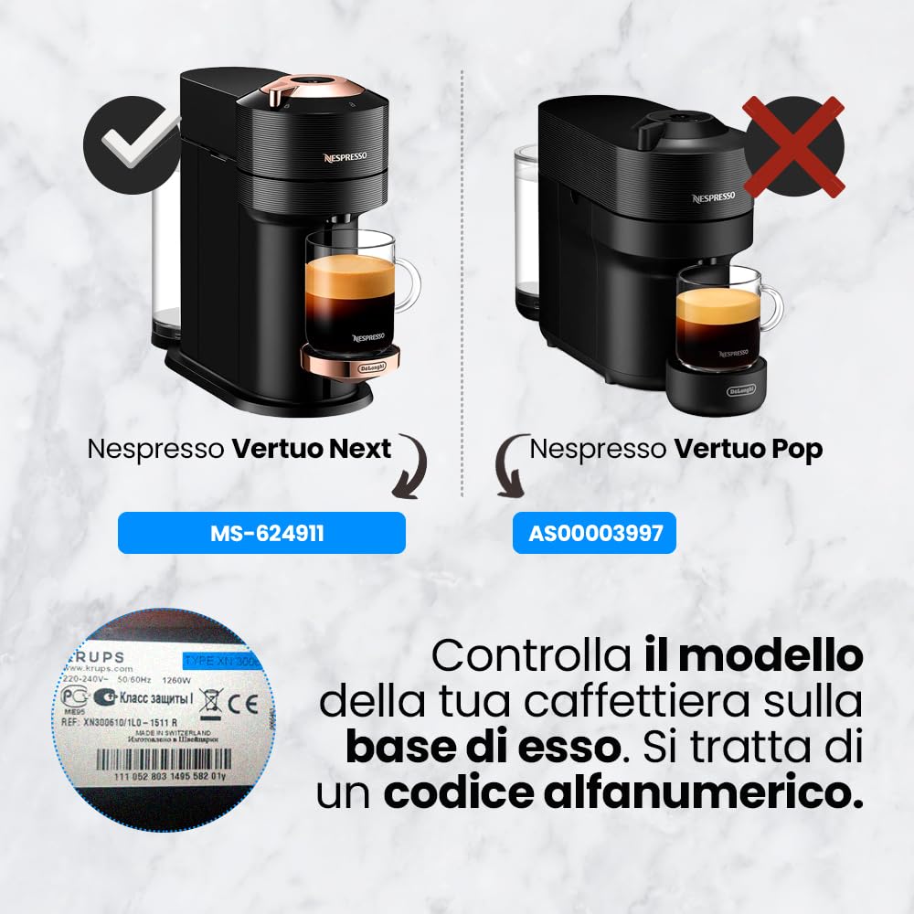Anakel Home Serbatoio dell'acqua di ricambio MS-624911 compatibile con macchina da caffè Nespresso Vertuo Next | Capacità 1,1 litri | Coperchio non incluso