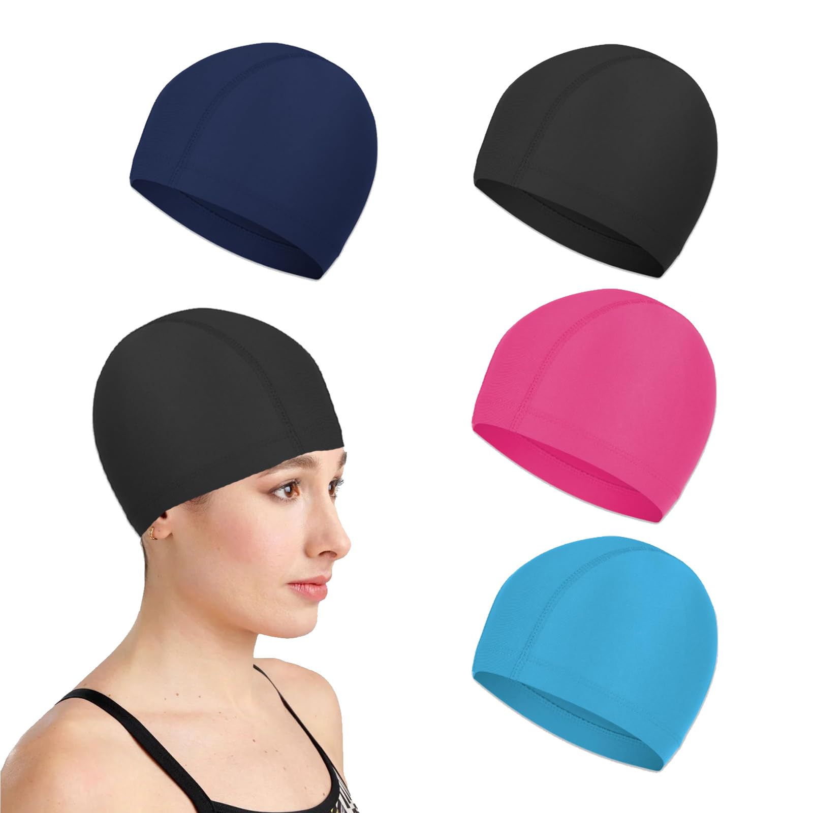 QSZHSL 4 Pcs Fabric Swimming Caps, Soft Elastic Quick-Dry Swimming Hats, Comfortable Fabric Hat, Premium Quality Stretchable Unisex Polyester Cloth, Swimming Hat Lightweight Bathing Caps