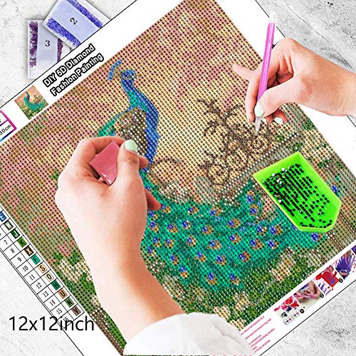 DIY 5D Diamond Painting Kits for Adults Full Drill Embroidery Paintings Rhinestone Pasted DIY Painting Cross Stitch Arts Crafts for Home Wall Decor,Peacock(12x12inch) - Thumbnail 4