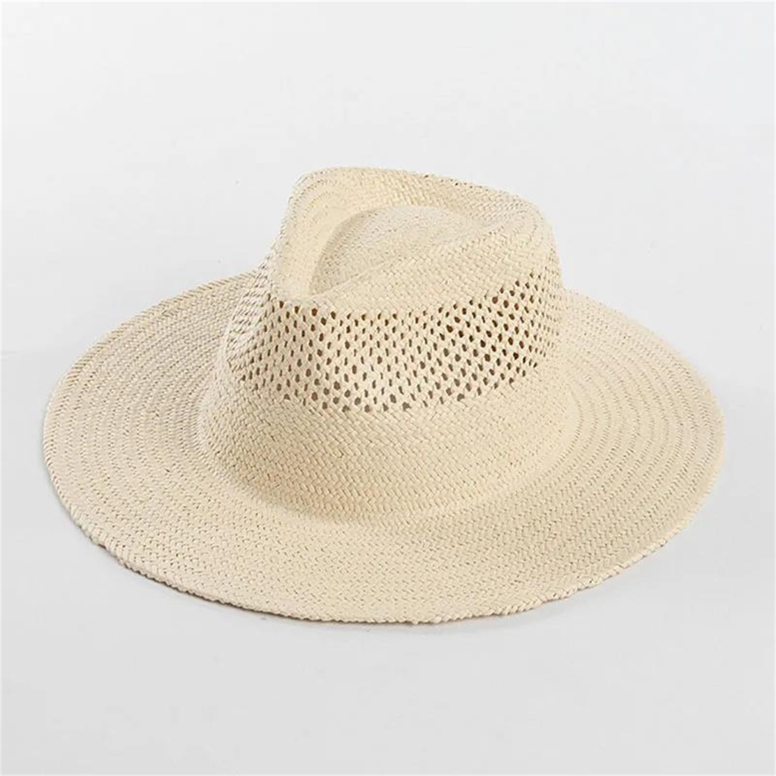 Sombreros de paja beige para mujer, sombrero de verano de ala ancha hueca de paja para el sol, para viajes, playa