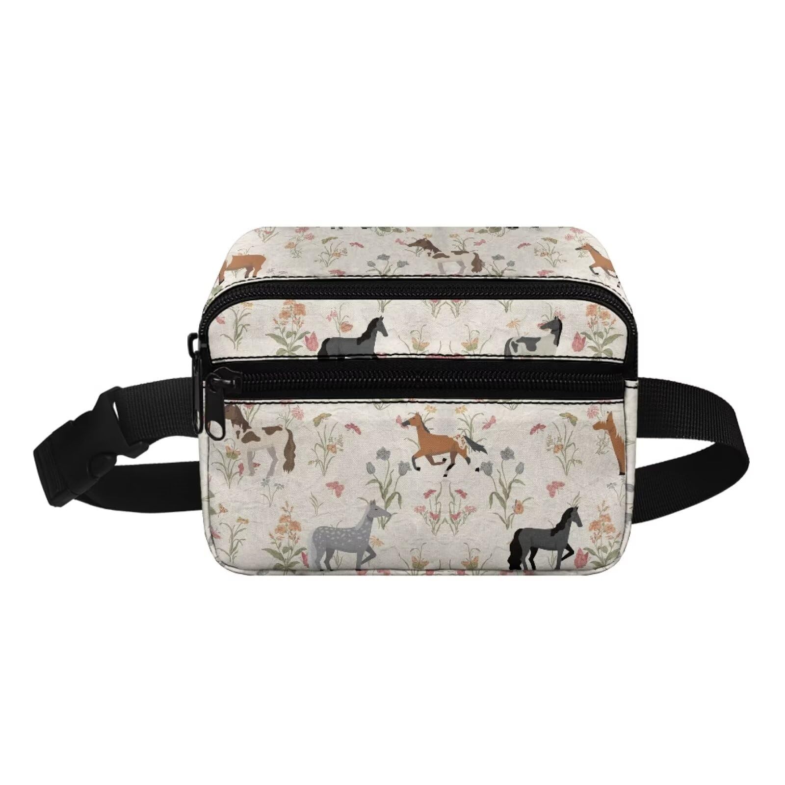 FOR U DESIGNS Fanny Pack for Girls 10-12 Fashion Waist Packs with Front Pockets Horse & Floral Print Small Crossbody Bag for School Travel Running