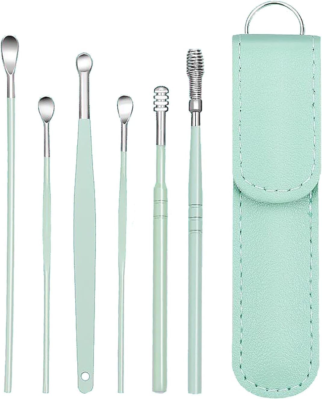 Ear Cleaning Kit Steel Ear Cleaner Reusable Ear Wax Remover Tool Kit Set With Storage Pack, Ear Curette Cleaner And Spring Ear Buds Cleaner 6 Pcs Set With Leather Storage Case (Multicolor)-picture-23