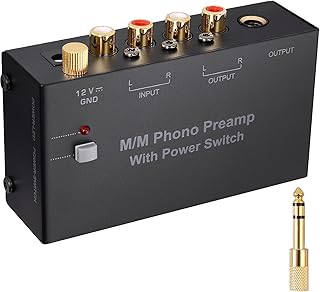 EKLEVOR Phono Preamp,Turntable Preamplifier with RCA Input & 6.35MM Headphone and RCA Output, Low Noise Operation, DC12V Power Adapter for MM Turntable Mini Stereo Audio Hi-Fi Phonograph/Record Player