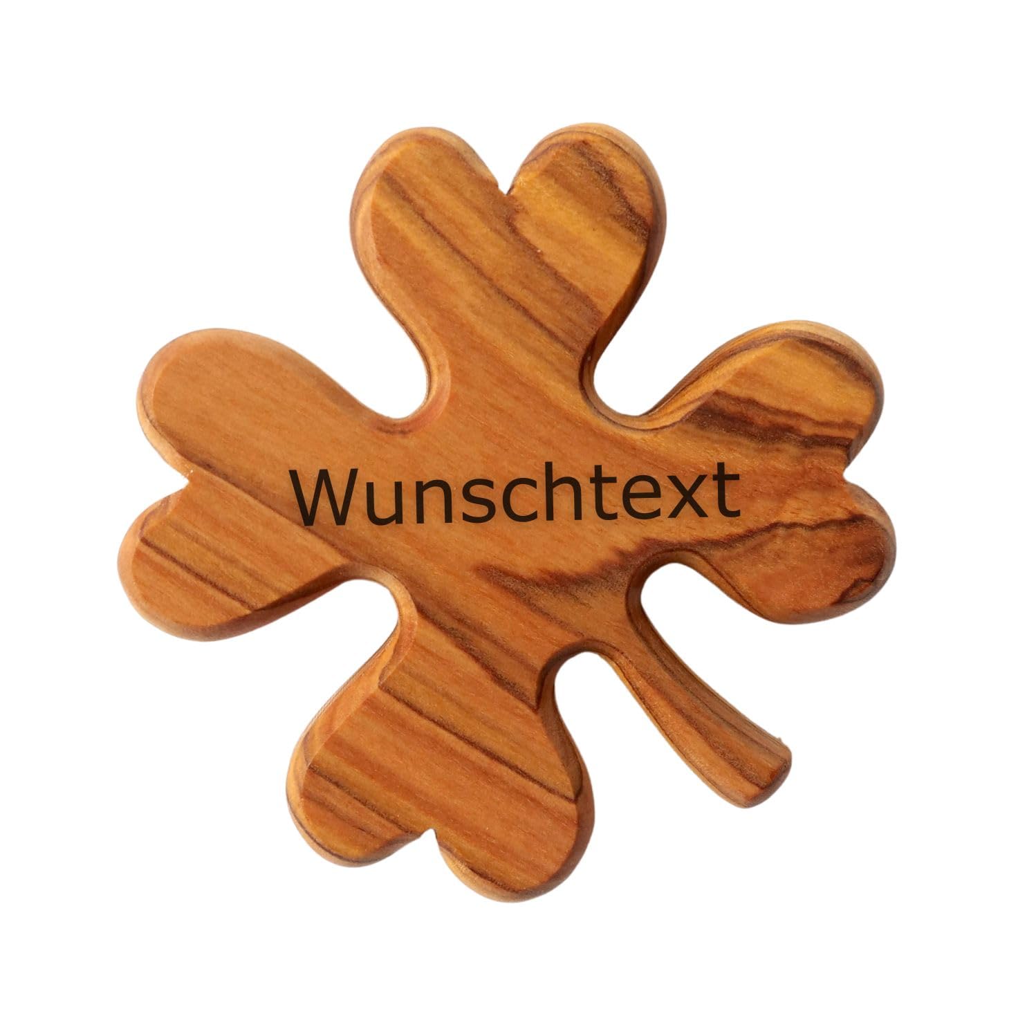 Kassis Geschenkartikel Personalisierbares Kleeblatt als Handschmeichler – Glücksbringer aus Olivenholz, handgefertigt in Bethlehem – Taschenstein, Schutzsymbol, Sorgenfresser und Geschenkidee