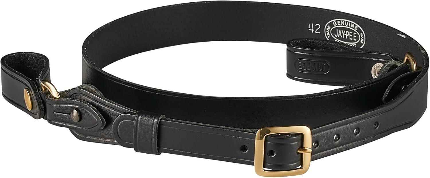 JAY-PEE Sam Browne Shoulder Strap 1 1/4 inch Leather Cross Strap Includes 2 D-Rings that Connect to Duty Belt