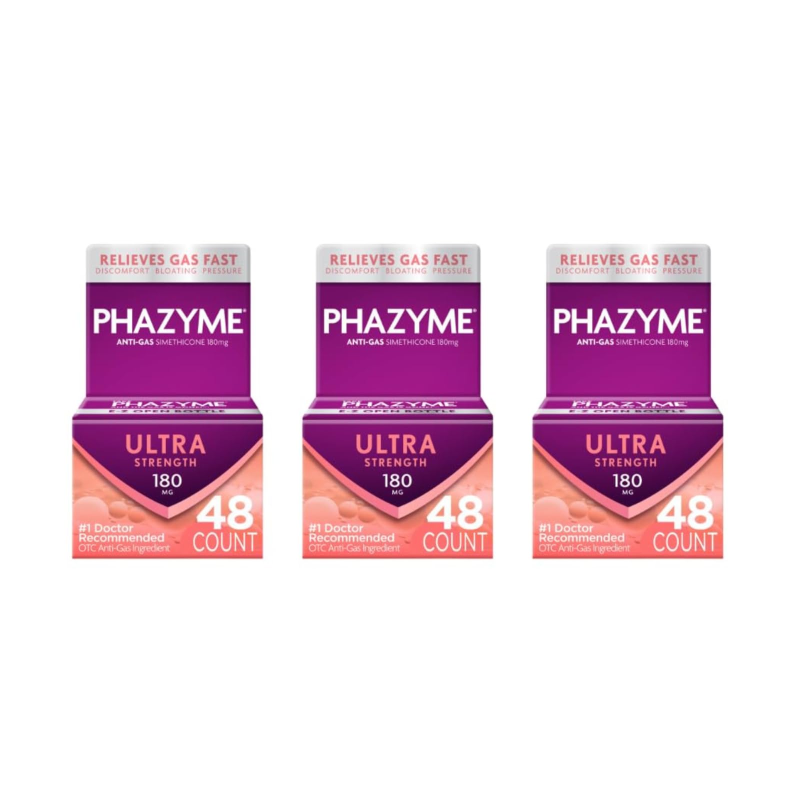 Phazyme Anti-Gas Ultra Strength 180 mg Softgels - 48 ct, Pack of 3