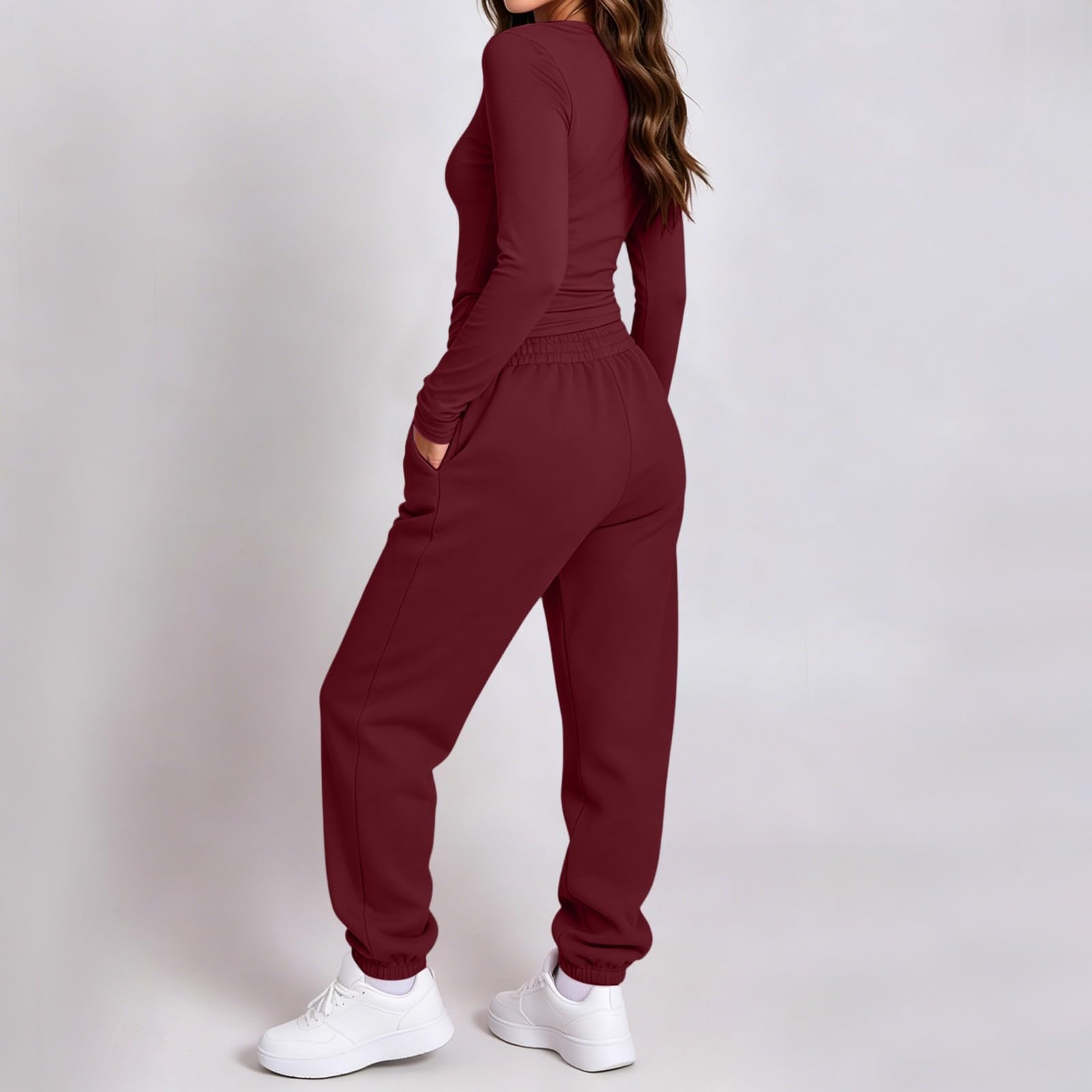 Chandal Mujer 2 Piezas Conjunto Chándal de Top Ajustado y Pantalon Jogger