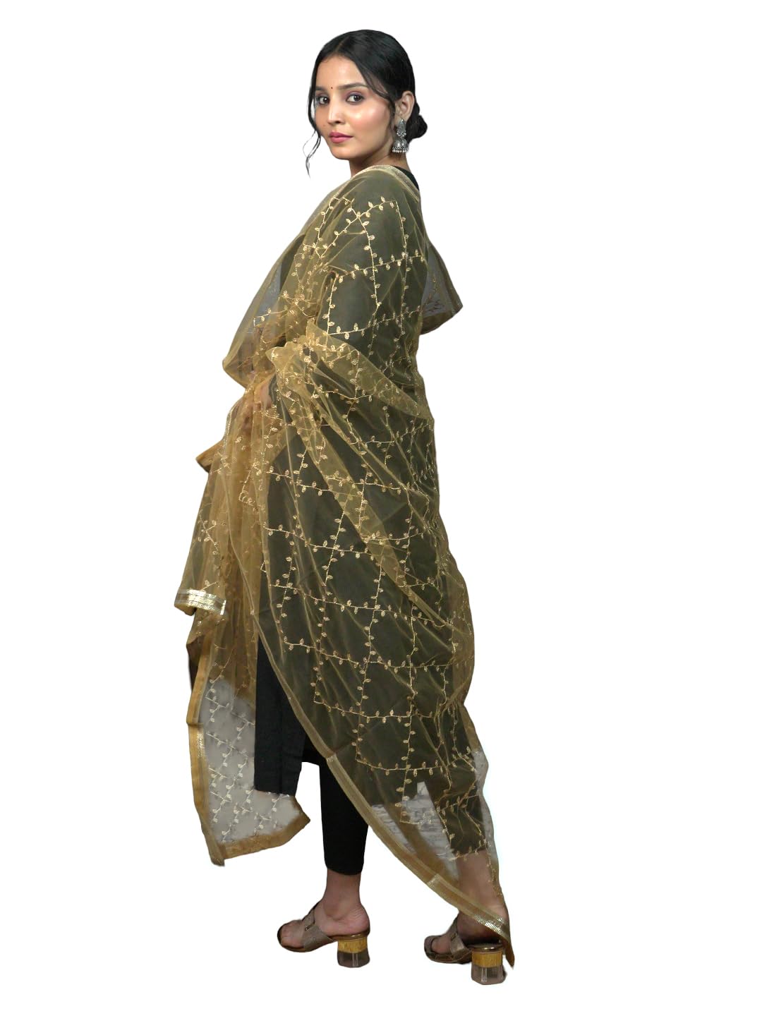 hella fashions Women's Premium 2.25 Meter Net Dupatta with Jaal Embroidery & Gota Lace | Lightweight Elegant Net Scarf with Intricate Detailing-picture-22