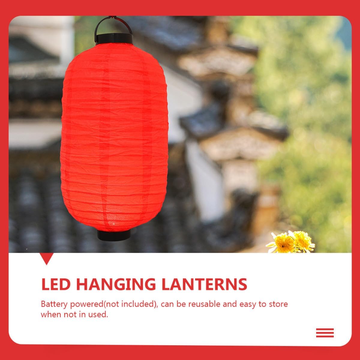 2pcs Red Japanese Style Paper Lanterns LED Battery-Operated Hanging Ornaments for Restaurant and Home Festival Decorations, Bright Red