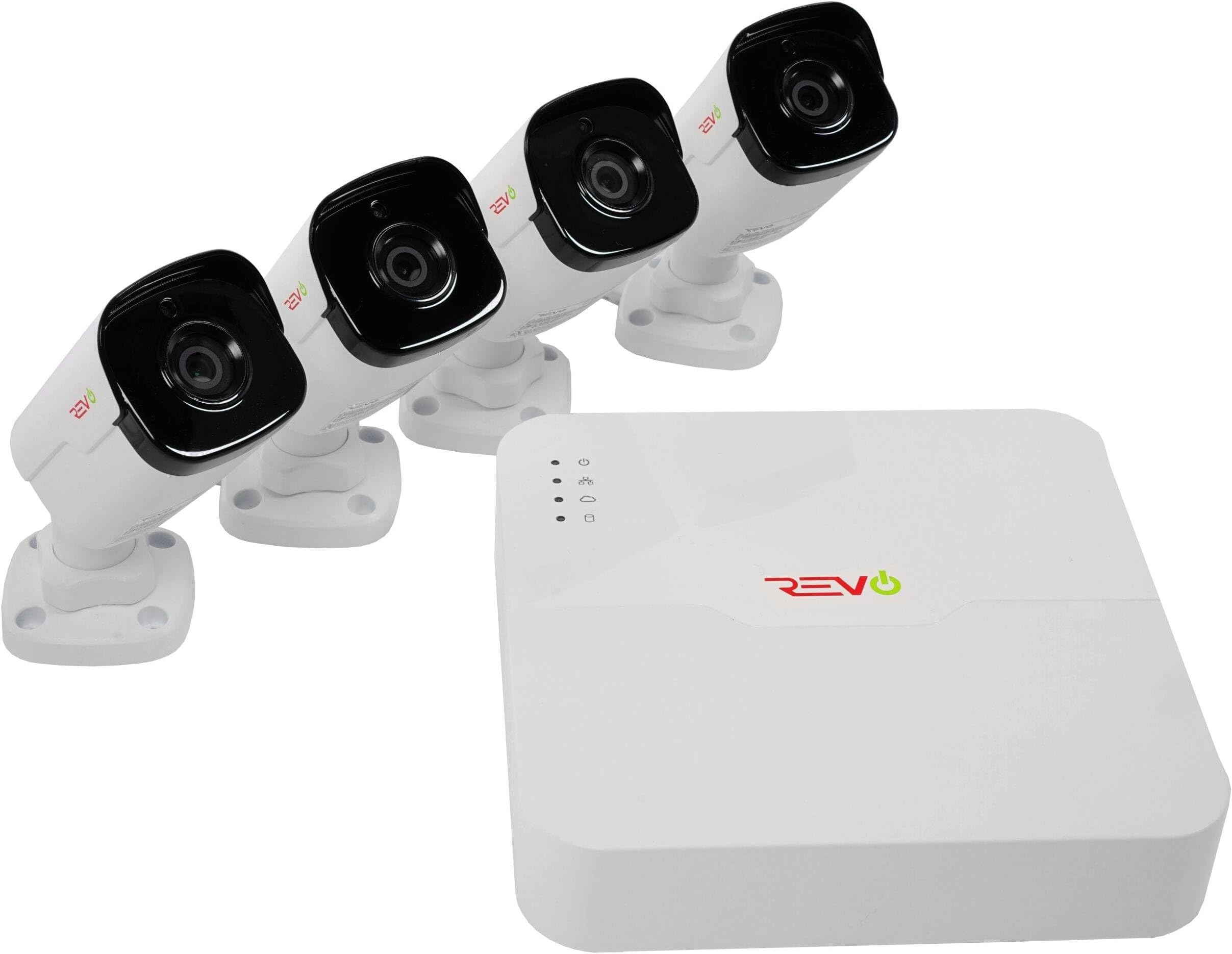 Revo America Ultra 4CH 4K POE H.265 NVR, 1TB & 4X 2K (4MP) Indoor/Outdoor IR Cameras with Built-in Mic – Remote Access Via PC, MAC & Phone (No Monthly Fee)