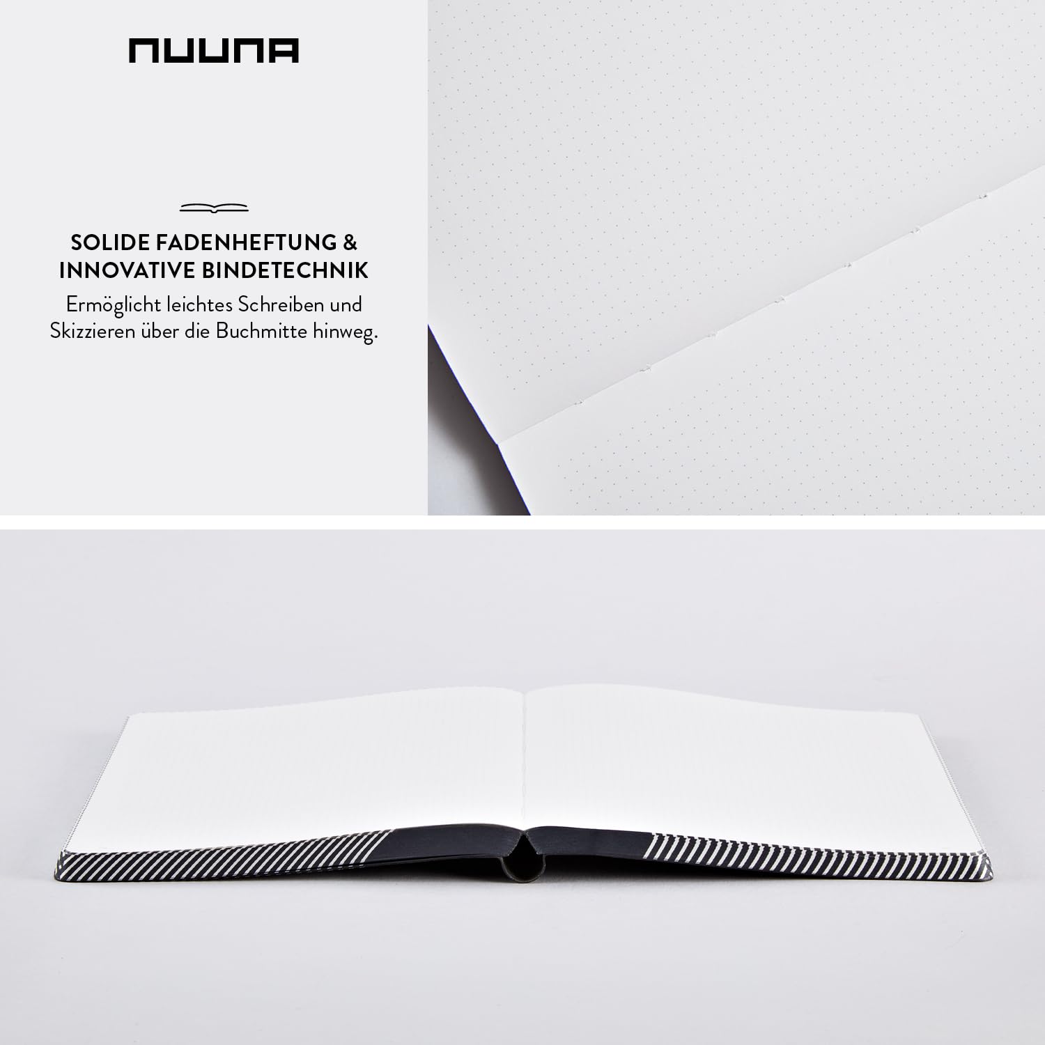 Nuuna Notizbuch A5+ | Graphic L - The Master Plan | Dotted Journal | 3,5mm Punktraster | 256 nummerierte Seiten | 120g Premium-Papier | Leder schwarz | nachhaltig produziert in Deutschland
