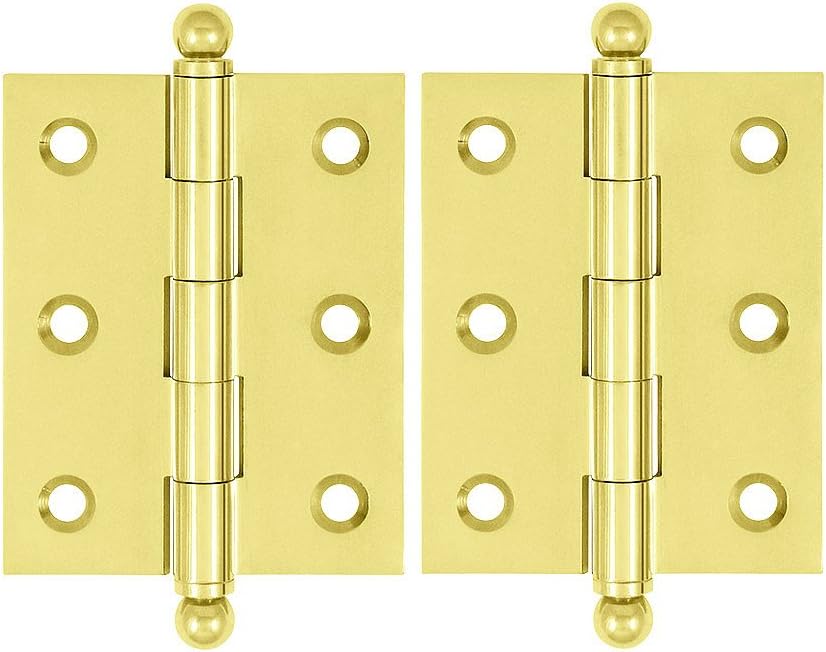 Deltana CH2520U3 2.5 x 2 in. Hinge with Ball Tips, Bright Brass - Solid Brass - 3 Case - Pack of 2