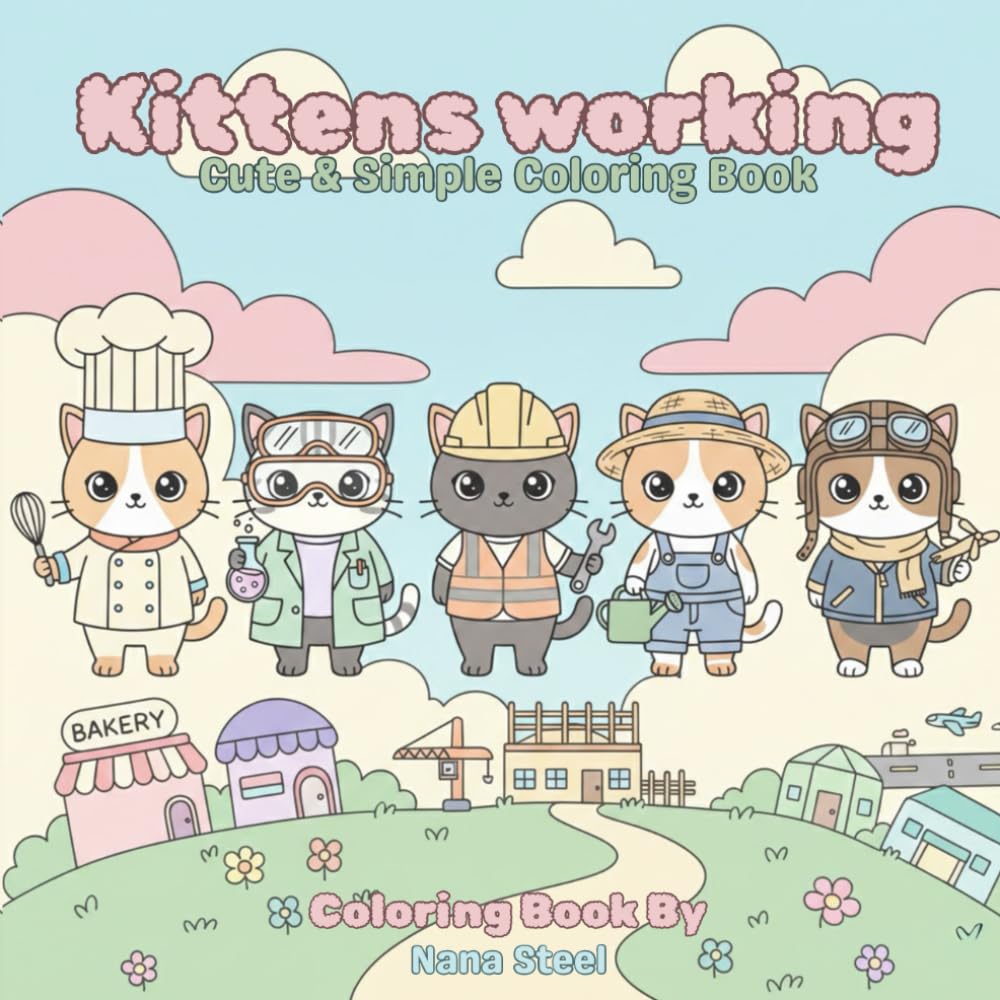 Kittens Working: Cute & Simple Coloring Book