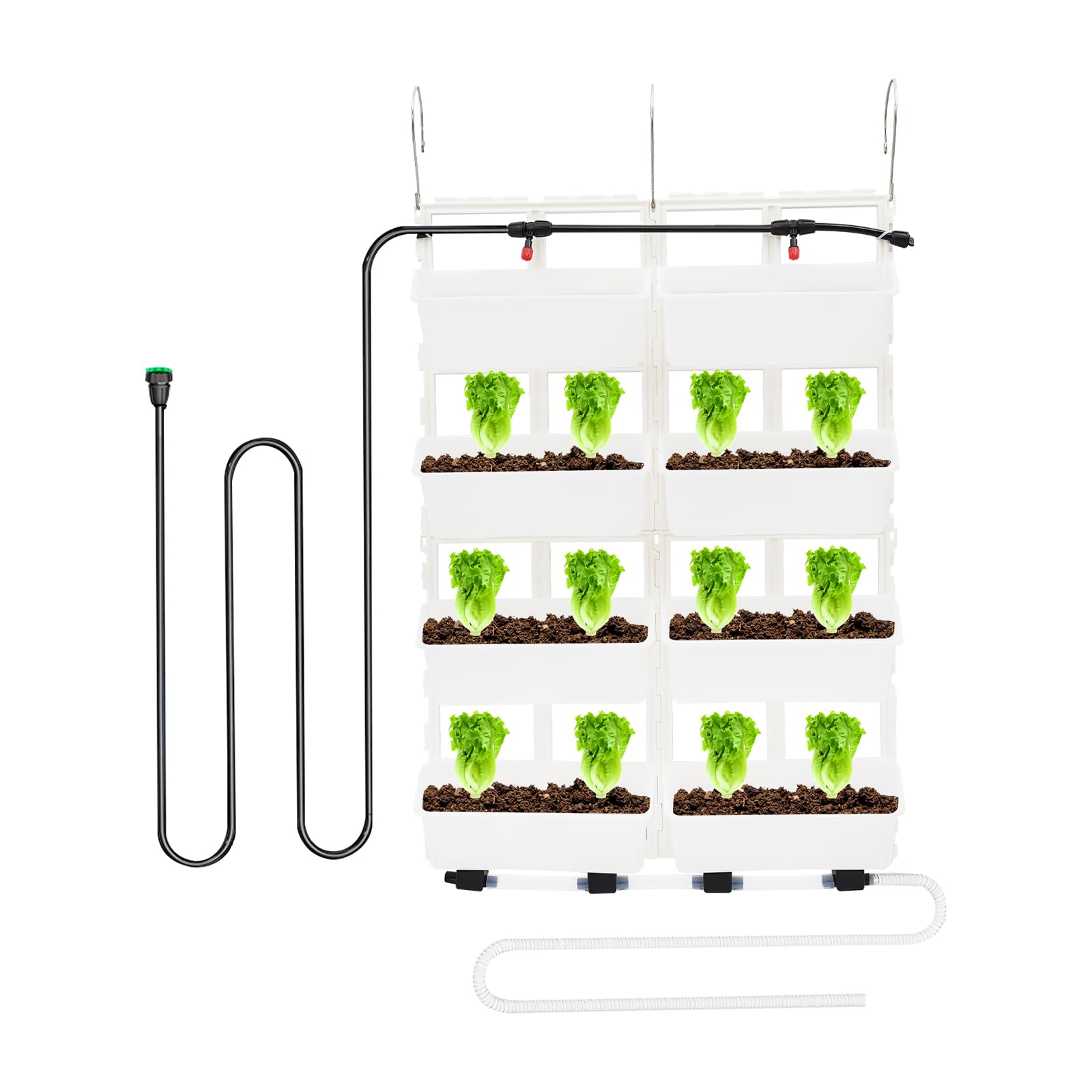 Madelynn Maceta vertical colgante de pared de 67 x 18,6 x 93 cm, para colgar en la pared, manguera de drenaje de 2 m, con 8 macetas para el cultivo de hierbas y flores