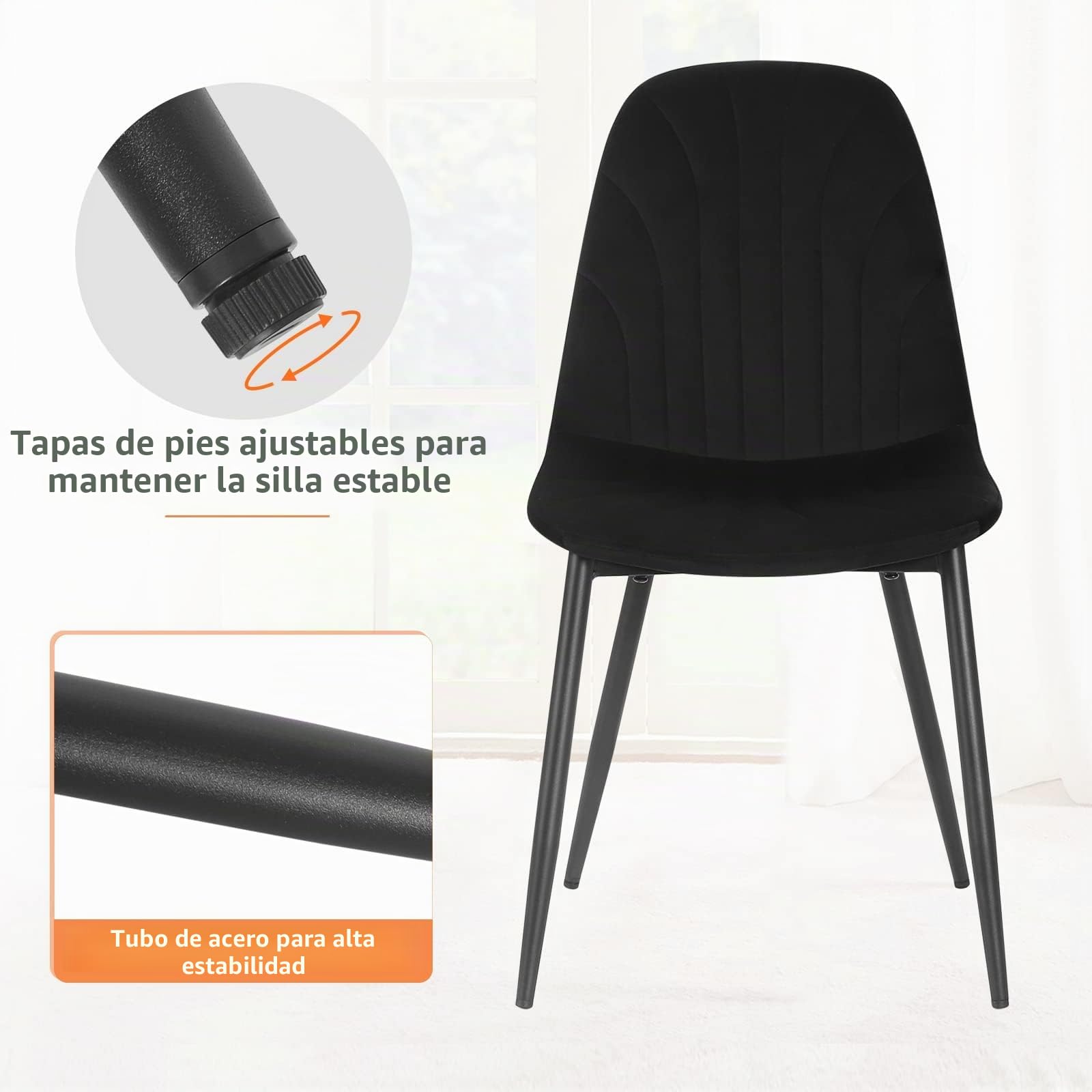 Lestarain Juego de 4 Sillas de Comedor,Terciopelo,Negro