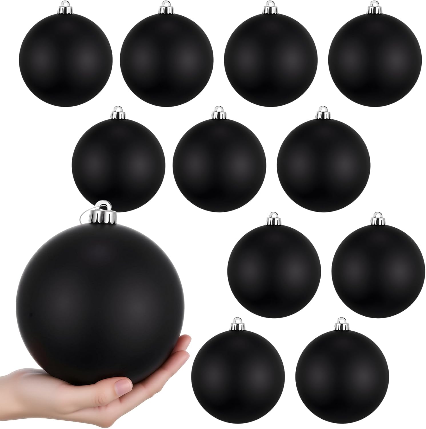 Poen 12 Pcs 6 Inch Extra Large Christmas Ball Ornaments Giant Jumbo Christmas Tree Ball Decoration Shatterproof Huge Big Xmas Hanging Ornaments for Indoor Outdoor Holiday Party Decor(Black)