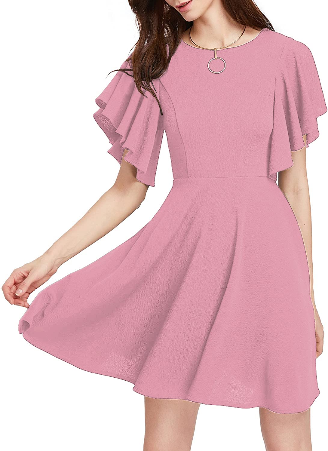 HongyuAmy Women's Casual A Line Swing Flared Flutter Sleeve Cocktail Party Dress