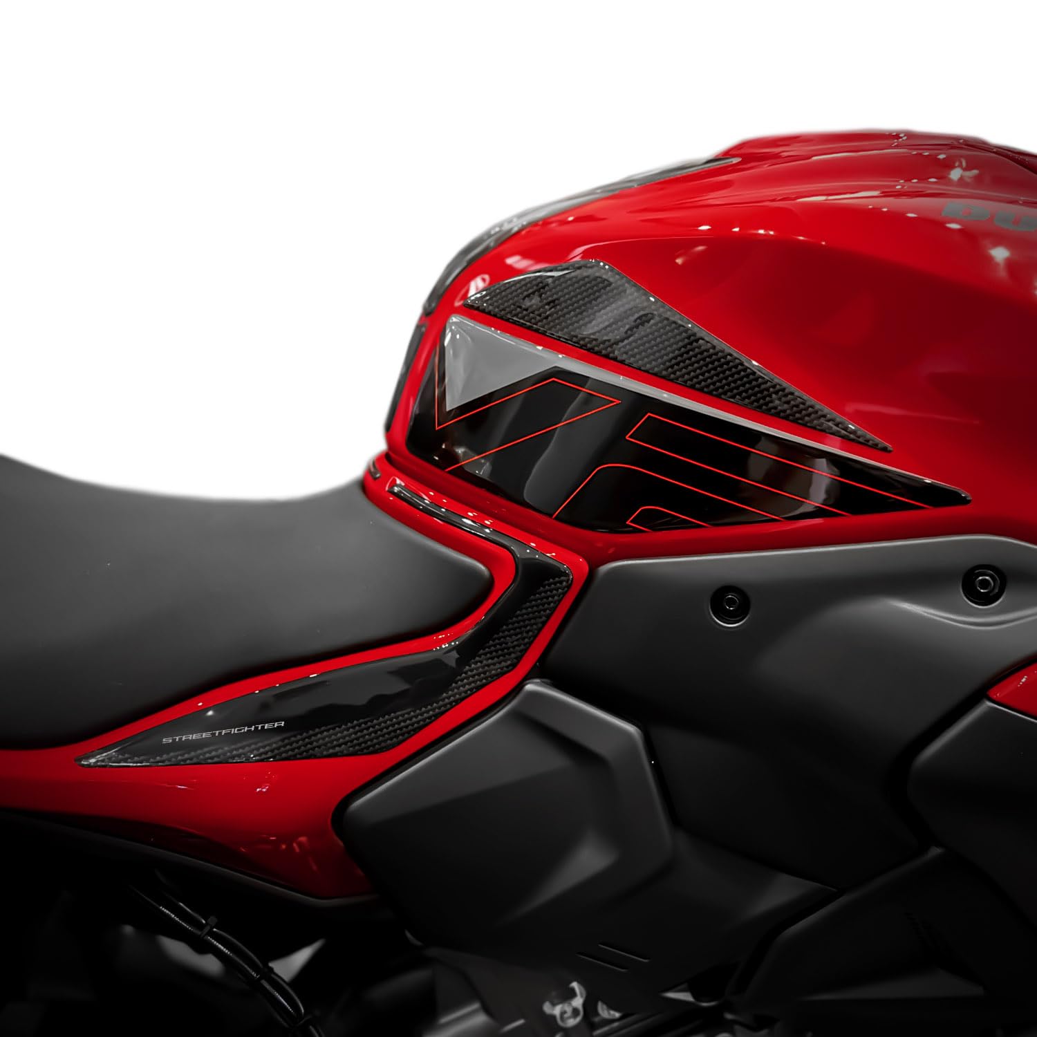 Az Graphishop 3D-Harztank-Seitenaufkleber kompatibel mit Ducati Streetfighter V2 / S 2025 Schutz vor Stößen und Kratzern Motorradzubehör Made in Italy L-SV2-25